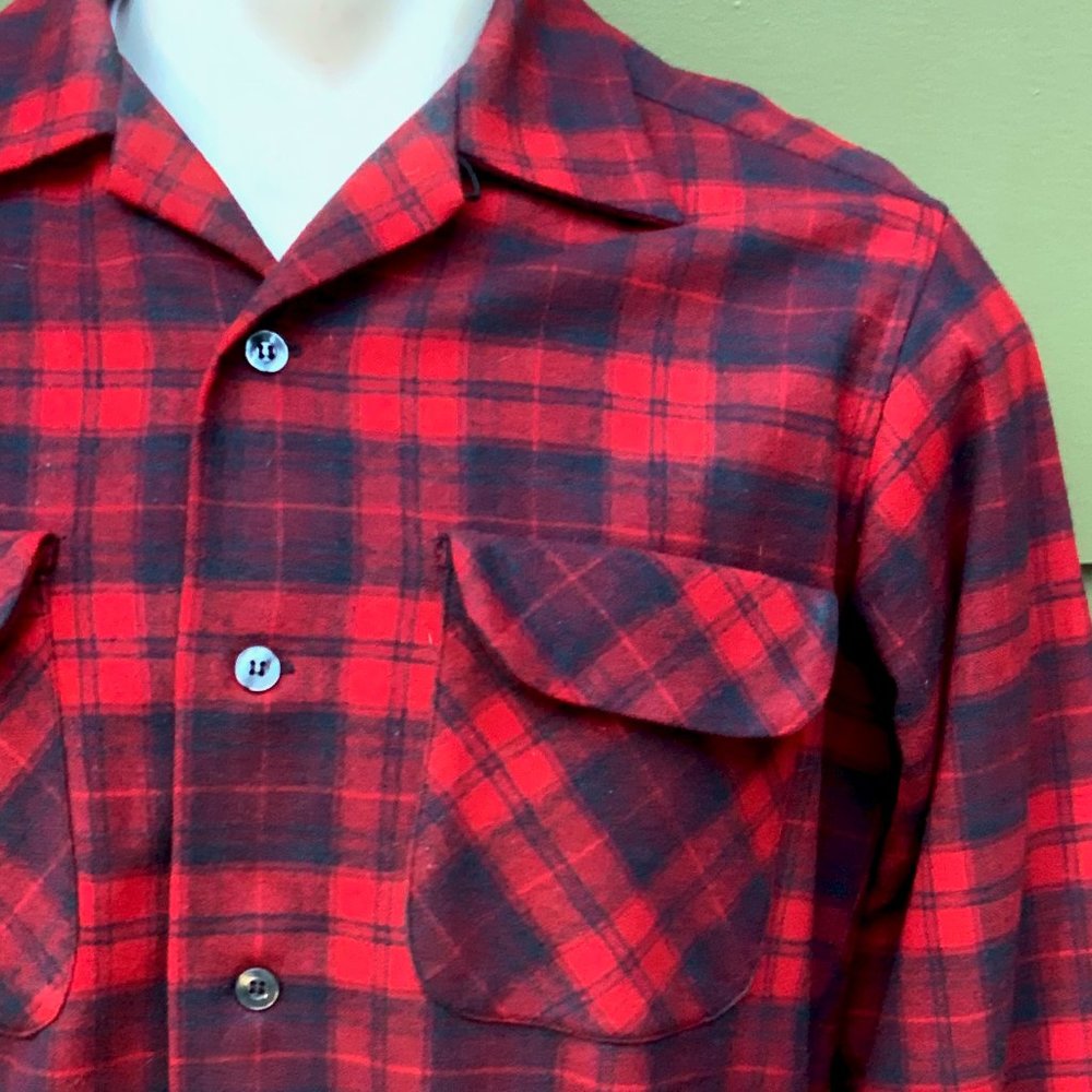VTG Pendleton 100% Wool Board Shirt(M) Loop Collar
